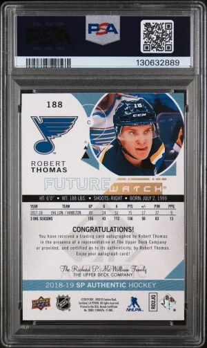 2018-19 SP Authentic Robert Thomas Future Watch Auto /999 Rookie PSA 9 back