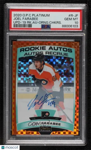 2019-20 O-Pee-Chee Platinum Rookie Autos Orange Checkers Joel Farabee PSA 10 front