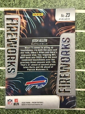 2025 Prizm Green Ice Fireworks Josh Allen back