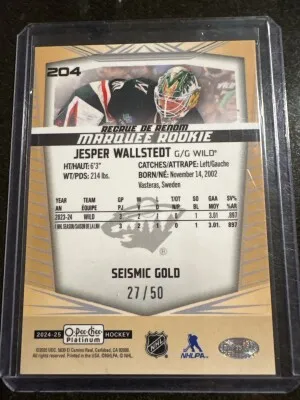 Jesper Wallstedt Seismic Gold Marquee Rookie /50 back