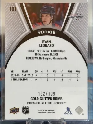 2025-26 Allure Ryan Leonard Gold Glitter Bomb /199 back