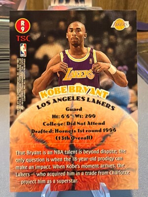 KOBE BRYANT 1997 Topps Stadium Club ROOKIE RC Card #R9 Los Angeles Lakers back