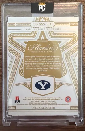 2023 Flawless Collegiate Tyler Allgeier Patch Auto /10 back