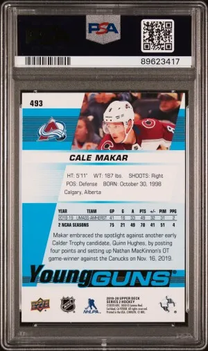 2019 Upper Deck Cale Makar Young Guns PSA 10 GEM MINT back