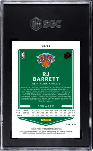 2021-22 Donruss Optic Rj Barrett SGC 9 Photon SSP back