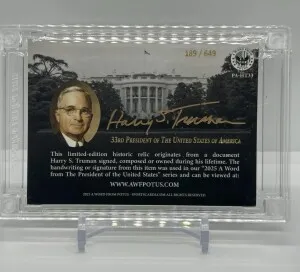 Harry S Truman 2025 A WORD FROM POTUS Authentic Historic Relic Handled By The President back