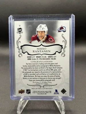 Mikko Rantanen Gold Foil /8 Patch Auto The Cup 2023-24 back