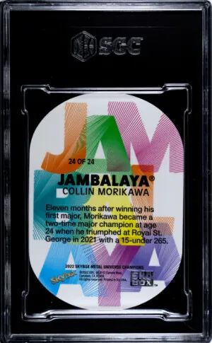 2022 Skybox Metal Universe Champions Collin Morikawa Jambalaya SGC 8.5 back