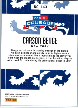 2025 Panini Crusade #143 Carson Benge back