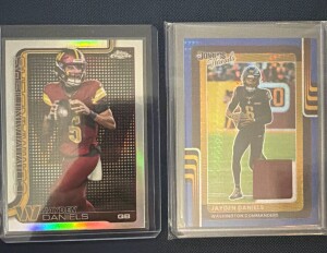 Jayden Daniels Lot! Topps Chrome Silver / Blue Hyper Donruss Patch Card front