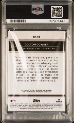 2024 Topps Tribute League Inauguration Autographs Colton Cowser League Inauguration Auto back