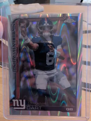 2025 Topps Chrome Jaxson Dart #306 RayWave Refractor RC New York Giants SP front