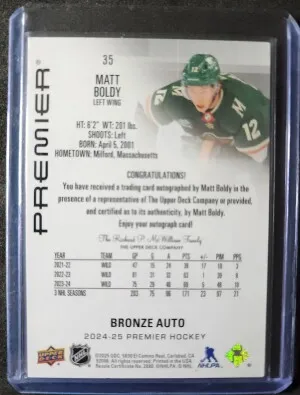 Matt Boldy Premier Bronze Auto back