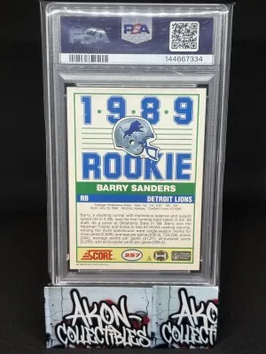 1989 Score Barry Sanders Rookie Card #257 PSA 8 NM-MT Lions HOF RC back