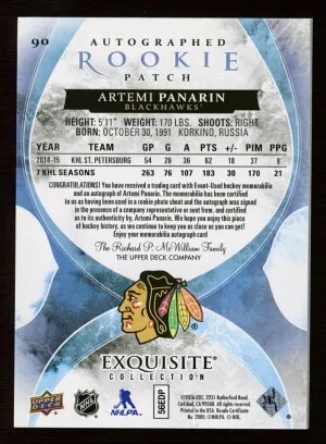 2015-16 Upper Deck The Cup - Exquisite ROOKIE PATCH AUTO RPA TO JERSEY NUMBER /72 ON CARD AUTOGRAPH Blackhawks THE BREADMAN back
