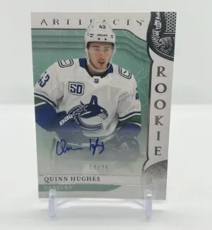 2019 Upper Deck Artifacts Quinn Hughes Rookie Auto /25 Silver front
