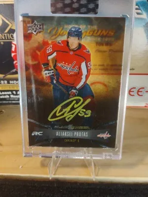 2022-23 Upper Deck Clear Cut 2021 22 Black and Amber #BA-AP Aliaksei Protas Auto front