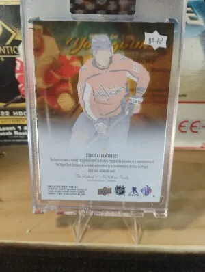 2022-23 Upper Deck Clear Cut 2021 22 Black and Amber #BA-AP Aliaksei Protas Auto back