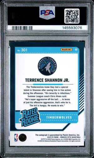 2024 Panini Donruss Optic Terrence Shannon Jr. Signature Auto Rookie PSA 9 back