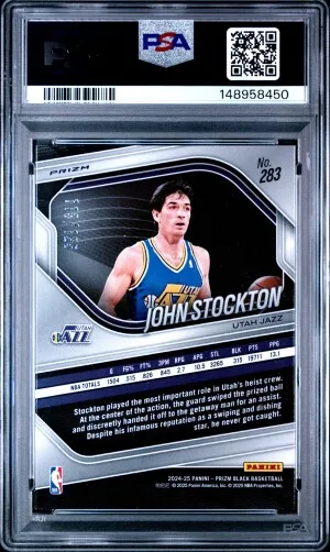2024 Panini Prizm Black John Stockton Blue Ice Prizm /125 PSA 9 back