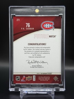 2010-11 SP Authentic P.K. Subban Future Watch Auto /999 RC FWA #271 back
