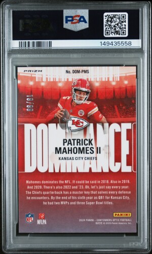 Patrick Mahomes II 2024 Panini Contenders Optic Dominance #DOMPMS Blue /99 PSA 9 back