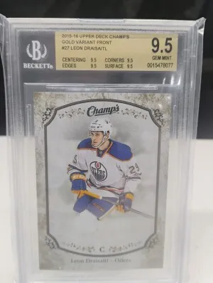 2015 UD Champs Leon Draisaitl GOLD Variant Front SP BGS 9.5 High Subs * front