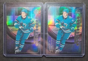Macklin Celebrini Triple Dimensions Rookie Lot of 2 front