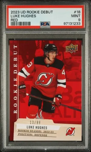 2023 Upper Deck Rookie Debut Luke Hughes Red PSA 9 front