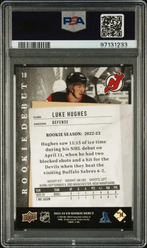 2023 Upper Deck Rookie Debut Luke Hughes Red PSA 9 back