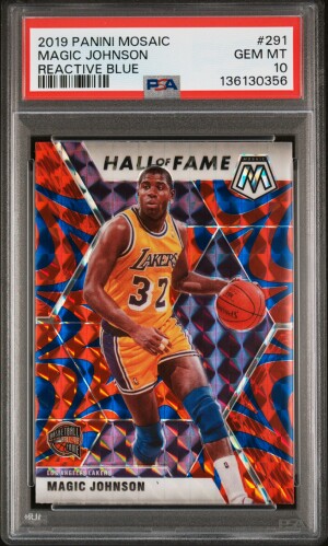 2019 Panini Mosaic Magic Johnson Reactive Blue PSA 10 front