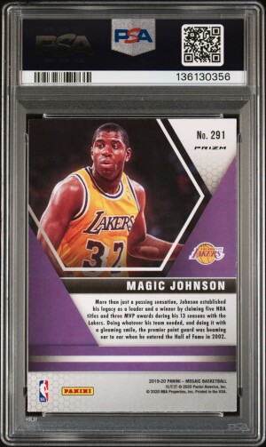 2019 Panini Mosaic Magic Johnson Reactive Blue PSA 10 back
