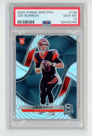 2020 Panini Spectra JOE BURROW Rare TRUE Rookie Card RC #/99 SILVER PRIZM - GRADED PSA 10 GEM MINT - Cincinnati Bengals front