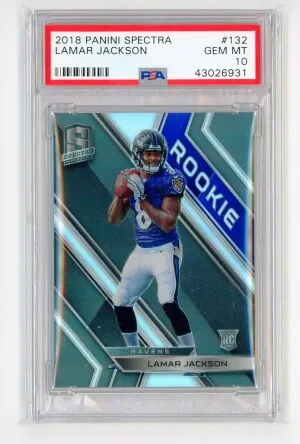 2018 Panini Spectra LAMAR JACKSON Rare TRUE Rookie Card RC #/99 SILVER PRIZM - GRADED PSA 10 GEM MINT - Baltimore Ravens front
