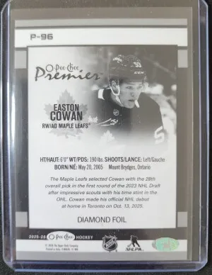 Easton Cowan/75 O-Pee-Chee Premier Diamond Foil back