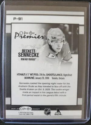 Beckett Sennecke O-Pee-Chee Premier Rookie back