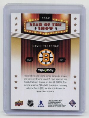 2023-24 Upper Deck Synergy Hockey Star of the Show David Pastrnak #SOS-2 Insert back