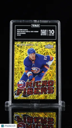 2024 SkyBox Metal Universe Microfibers Mathew Barzal #32MF Gold SP 10/10 TAG 10 front