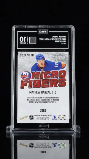 2024 SkyBox Metal Universe Microfibers Mathew Barzal #32MF Gold SP 10/10 TAG 10 back