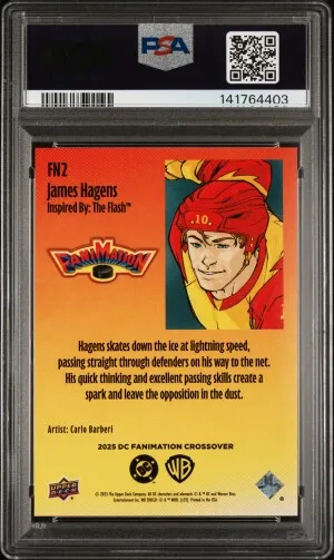 2025 Upper Deck DC X Fanimation Crossover James Hagens #FN2 Rookie PSA 10 back