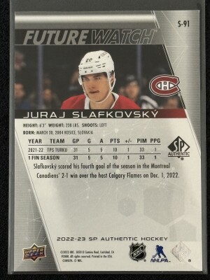 2022-23 SP Authentic - Juraj Slafkovsky - Spectrum FX (Gold) - 37/50 - S-91 back