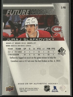 2022-23 SP Authentic - Juraj Slafkovsky - Spectrum FX (Gold) - 37/50 - S-98 back