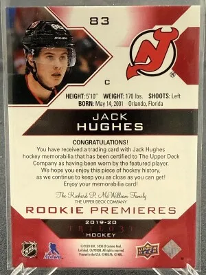 2019-20 Trilogy - Jack Hughes - Rookie Premieres (Level 1) - 356/499 - 83 back