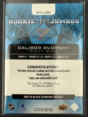 2025-26 Black Diamond - Dalibor Dvorsky - Rookie Team Logo Jumbos - RTL-DD back