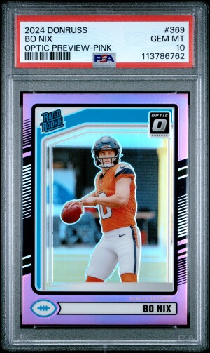 2024 Panini Donruss Bo Nix Optic Preview-Pink PSA 10 front