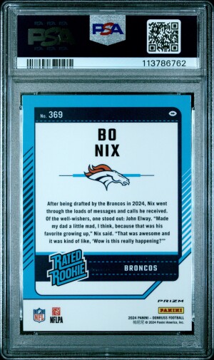 2024 Panini Donruss Bo Nix Optic Preview-Pink PSA 10 back