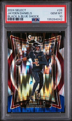 2024 Panini Select Jayden Daniels Black & Blue Shock PSA 10 front