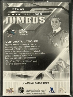 2024-25 Black Diamond - Will Smith - Rookie Team Logo Jumbos - 20/49 - RTL-WS back