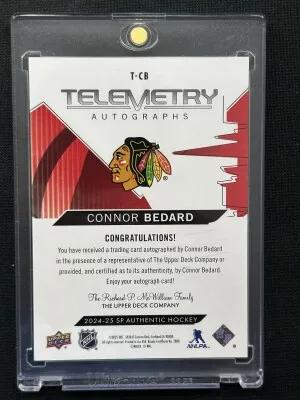 Connor Bedard SP Authentic Telemetry On Card Auto T-CB back