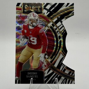 Deebo Samuel 2023 Select Premier Level Zebra Prizm Die-cut front